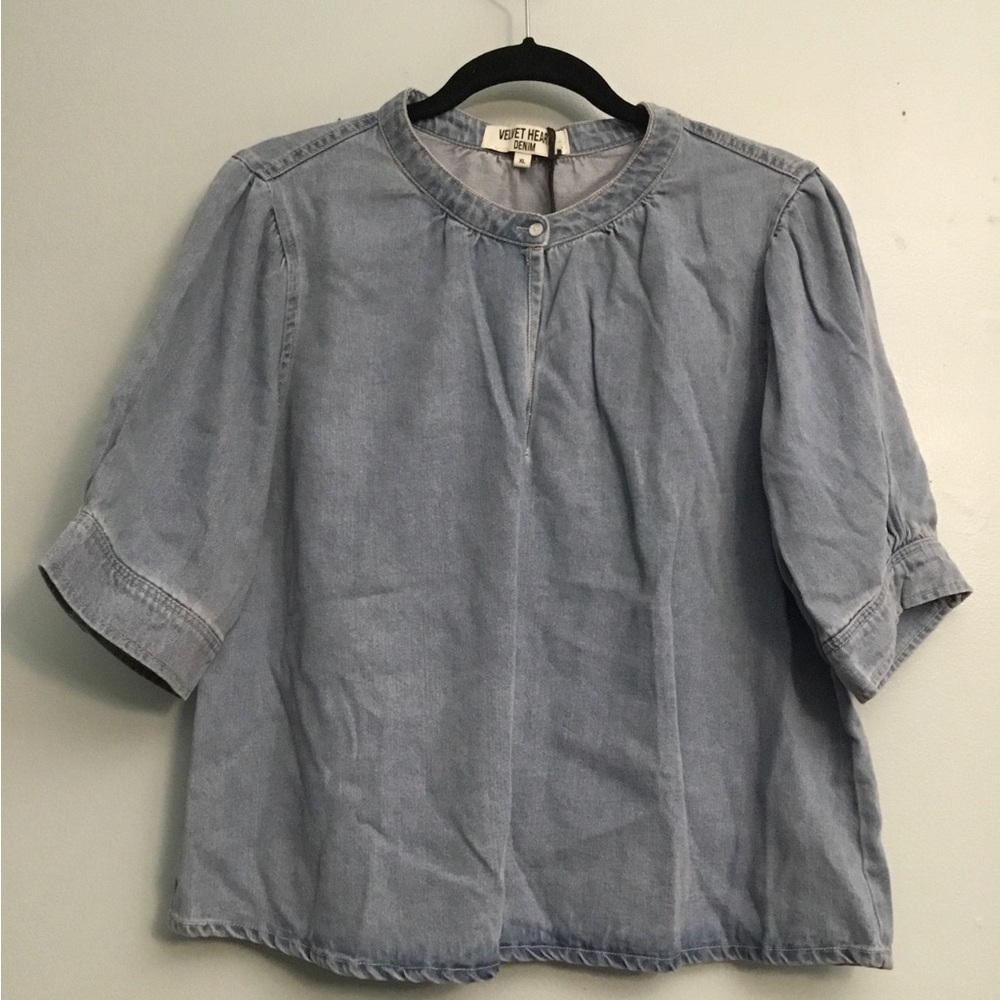 Velvet Heart Denim Shirt in Soft Blue - Picture 11 of 11